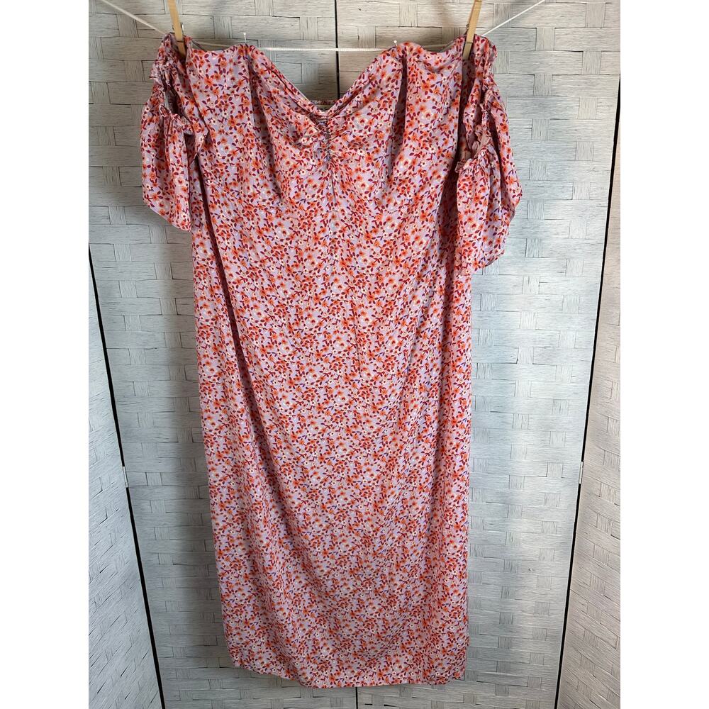 live‎ to be spoiled Womens offshoulder ruffle sleeve dress midi floral Plus Sz